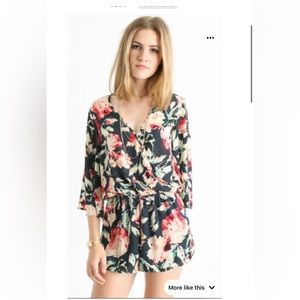 Abbeline Stella Floral Rose Watercolor Print 3/4 Sleeves Romper